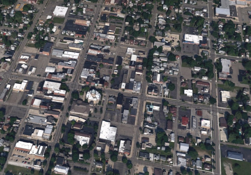Google Maps view of downtown New Philadelphia